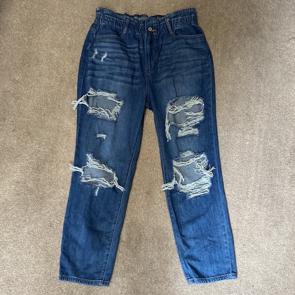 Kancan Darel Ultra High Rise Distressed Paperbag Mom Jeans Size 13 - Picture 3 of 6